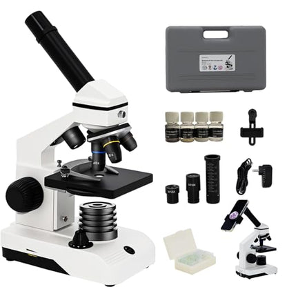 M2 Dual Power Supply Compound Monocular Microscope 40X-2000X for Adults & Students All-Metal STEM Lab Kit with Glass Optics, Dual LED, Slides & Carry Case