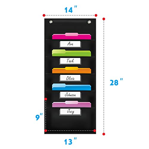 Vantasii Organization Pocket Chart, Wall File Organizer Folder with 5 File Pockets, 5 Dry-Erase Name Cards Plus 2 Over Door Hooks, 14 X 28 inch - color: Nylon Pockets, size: 5 Pockets(14” x 28”)