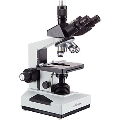 AmScope T490B-5MT Digital Compound Trinocular Microscope, WF10x and WF20x Eyepieces, 40X-2000X Magnification, Brightfield, Halogen Illumination, Abbe Condenser, Double-Layer Mechanical Stage, Sliding Head, High-Resolution Optics, Includes 5MP Camera with