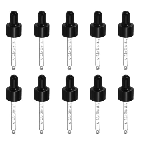 PATIKIL Glass Eye Dropper w/Measurement mark for 1,2oz Glass Bottles 10Pcs - color: Black/Black Top, size: 1/2oz