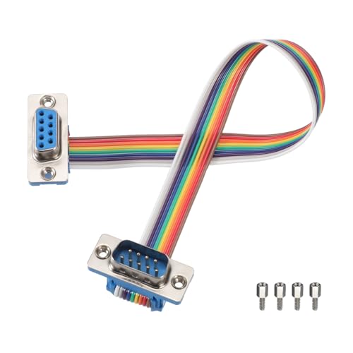MECCANIXITY IDC Rainbow Wire Flat Ribbon Cable DB9 Male to DB9 Female 8 Inch Length 2.54mm Pitch Breadboard Jumper Wires for Electronic Projects - size: 8 Inch, style: DB9 Male to DB9 Female