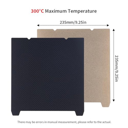 BORDSTRACT Double-Sided Build Plate, PET Carbon Fiber + PEI Spray Texture Spring Steel 235x235mm Without Soft Magnetic Base, Printing Hot Bed Platform with Grooves for K1/S1 3D Printers - style: PEI spray + PET carbon fiber 235*235mm