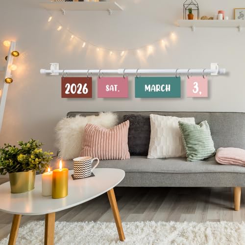 Boho Flip Calendar Bulletin Board Set with 55 Date Cards and Hanging Adjustable Rod Adjustable Calendars Holder for Classroom Home Preschool Elementary Teachers Office Back to School Decoration