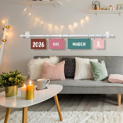 Boho Flip Calendar Bulletin Board Set with 55 Date Cards and Hanging Adjustable Rod Adjustable Calendars Holder for Classroom Home Preschool Elementary Teachers Office Back to School Decoration