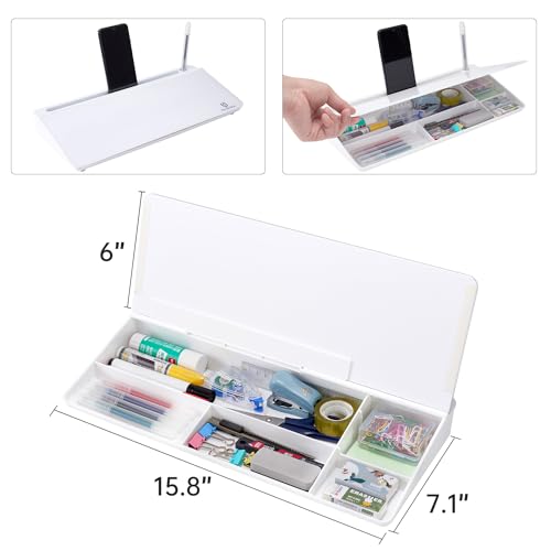 TSJ OFFICE Small Desktop Whiteboard -Glass Dry Erase Board Computer Keyboard Stand White Board Surface Pad with Drawer, Desk Organizers with Accessories for Office, Home, School Supplies - White - color: White