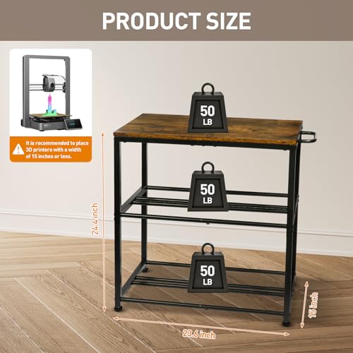 24" Portable Small 3D Printer Cart with Filaments Storage &Wheel.(Rustic - color: Rustic