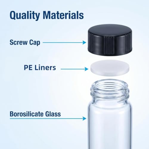 5 Dram Clear Sample Vials, Small Liquid Glass Vial, 20ml Borosilicate Glass Empty Vials with Caps, 27.5 * 57mm,24-400 Black Screw Caps with PE Liner, Pack of 25 - size: 5Dram