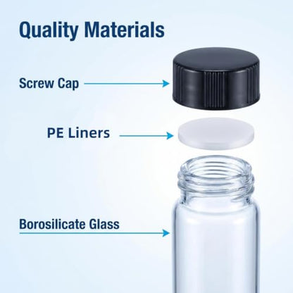 5 Dram Clear Sample Vials, Small Liquid Glass Vial, 20ml Borosilicate Glass Empty Vials with Caps, 27.5 * 57mm,24-400 Black Screw Caps with PE Liner, Pack of 25 - size: 5Dram