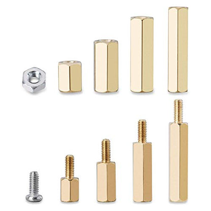 180 Pieces M2.5 Male Female Hex Brass Spacer Standoff Screw Nut Bolt Motherboard Assortment Kit