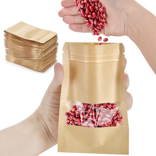100 Pcs Small Resealable Seed Envelopes, Mini Kraft Bags with Window, 3.5"x5.5" Seed Packets Empty, Coffee Sample Bags, Food Spice Storage Bag - size: 3.5"x5.5"