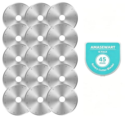 45mm Rotary Cutter Blades Fits Fiskars Olfa, Replacement Rotary Blade for Fabric, Quilting, Sewing and Arts & Crafts, Pack of 15 - size: 45mm