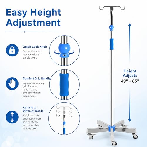 ChoJiah Rolling IV Poles IV Stands for Home and Daily Use, 39.37'' to 74.80 Adjustable Height