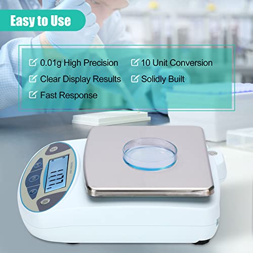 Lab Scale 3000gx0.01g,0.01g Accuracy High Precision 13 Unit Digital Analytical Balance, Electronic Laboratory Precision Gram Scale,Digital Scale with Windshield(with 500g Calibration Weight) - size: 3000gx0.01g