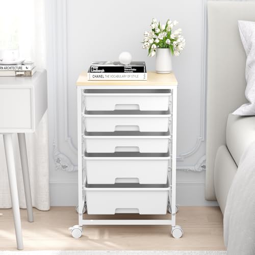 SYKIARIOL Rolling Cart with Drawers, 5 Drawers Utility Cart, Bright White - color: Bright White