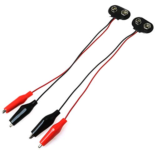 E-outstanding Cocodile Clip Cable 2PCS Dual Alligator Clips to 9V Battery Snap-on Connector Cables 15cm