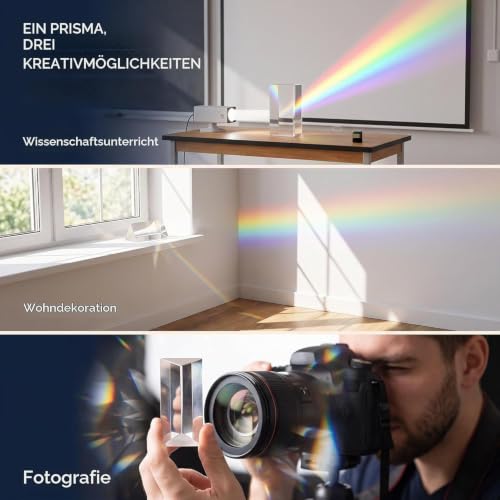 Mini Glass Crystal Triangular Prism, Rainbow Maker for Light Refraction Spectrum Learning, Photography Science Physics Teaching Prop (5cm)