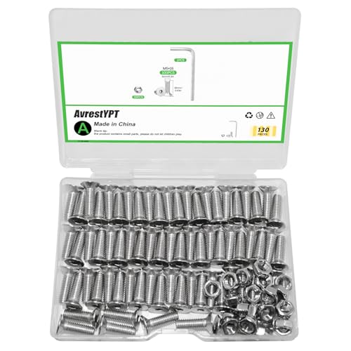 130Pcs M5x16mm Stainless Steel Flat Head Socket Cap Screws, Full Thread Allen Drive Countersunk Bolts, Bright Finish, Ideal for DIY & Home Repair - size: M5x16