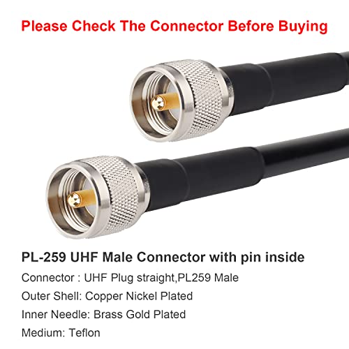 XRDS 2FT KMR 400 UHF Coax Cable - PL-259 UHF Male Connector, Low Loss 50 ohm CB Cable for Ham,Amateur,Two-Way Radio, SWR Meter - size: 2 FT