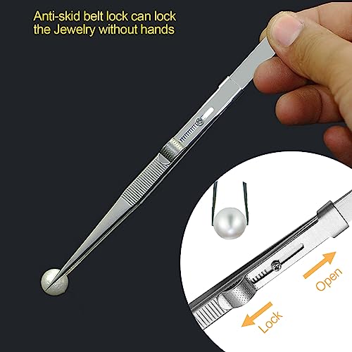 4 Pieces Diamond Tweezers Professional Jewelry Gem Tweezers Precision Tweezers Stainless Steel Pointed Tip Tweezers with Slide Locking and Gem Slot for jewelry making