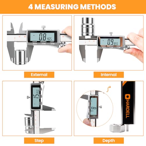 HARDELL Digital Caliper 8 Inch, Rechargeable All Metal W/Backlight Screen - size: 8 Inch