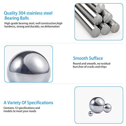 304 Stainless Steel Ball 620Pcs 1-8mm Metric Precision Assorted Loose Bicycle Bearing Steel Ball Assortment Kit（12 Sizes） - size: 0.039-0.315" (12 Sizes)