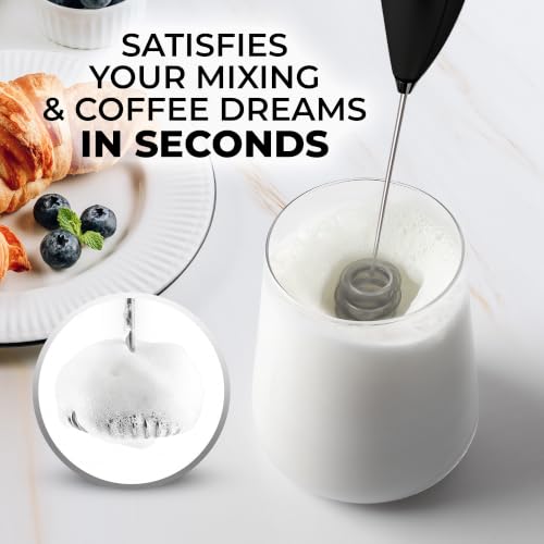 Zulay Kitchen Powerful Milk Frother Wand With Duracell Batteries - Ultra Fast Handheld Drink Mixer - Electric Whisk Foam Maker for Coffee, Lattes, Cappuccino & Matcha - Triple Whisk - Midnight Elite - color: 03 - Executive Black, size: Triple Whisk + Batt
