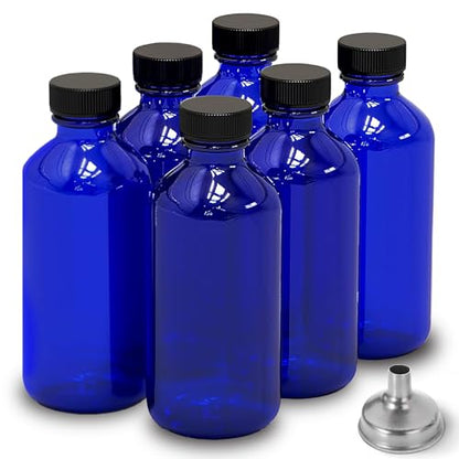 DIDITIME 2 oz Shot Bottles with Caps & Stainless Steel Funnels, Juicing Bottle Reusable Glass, 60ml Small Jars with Lids for Potion, Ginger Shots, Oils, Juice (Cobalt Blue, 6-pack) - color: Cobalt Blue, size: 6-pack