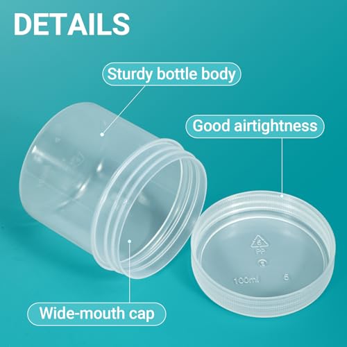 ASEVAT 3.4 oz Wide Mouth Lab Reagent Bottles, Laboratory Grade Chemical Container, Sealed Leak-proof Translucent HDPE Bottle, Pill Bottle, Water Sample Jars(6 Pcs) - size: 3.4 oz