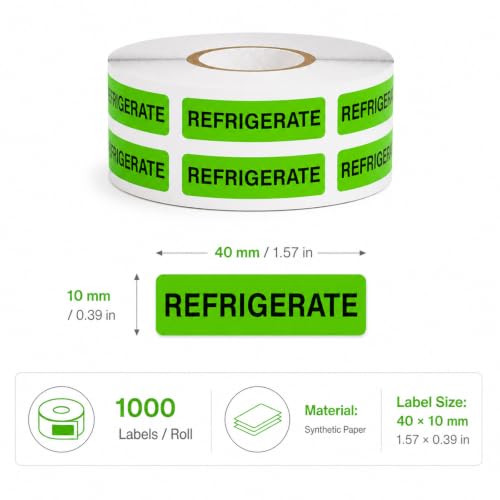 1000 PCS Refrigerate Stickers 1.6"x0.4" Waterproof Vinyl Green - color: Green, Black