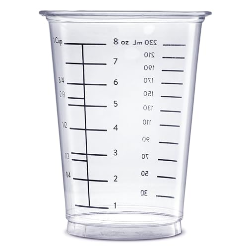 GUSTO 10 oz Clear Plastic Measuring Cups [50 Count] Disposable Multipurpose Cups for Baking, Cooking, Resin & Mixing (Formerly Comfy Package) - size: 50 Count