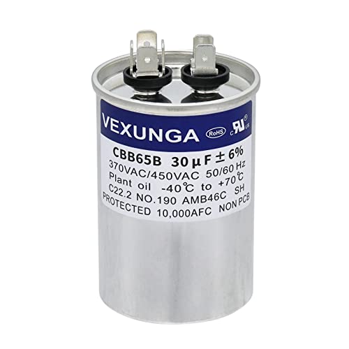 VEXUNGA 30uF 30 MFD 370VAC 440VAC 450VAC 50/60Hz CBB65 CBB65B C65R Run Start Capacitor for AC Unit Fan Motor Start or Pool Pump or Air Condenser Straight Cool - style: [V02] 30uF Round