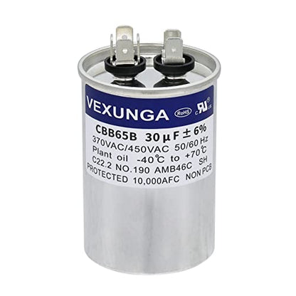 VEXUNGA 30uF 30 MFD 370VAC 440VAC 450VAC 50/60Hz CBB65 CBB65B C65R Run Start Capacitor for AC Unit Fan Motor Start or Pool Pump or Air Condenser Straight Cool - style: [V02] 30uF Round