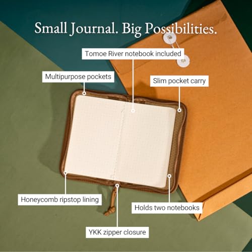 LOCHBY® Pocket Journal | Tomoe River 3.5" x 5.5" Notebook | Waxed Canvas | Ideal for Travelers & Daily Use, Fits Field Notes, Moleskine Cahier - color: Olive, size: Pocket-size Zipper