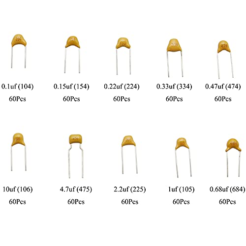 600Pcs 10Value Ceramic Capacitor Assortment Kit 0.1uf-10uf 50V DIP Monolithic Multilayer Chip Capacitors for Hobby Electronics, Audio-Video Project Electronic Repair