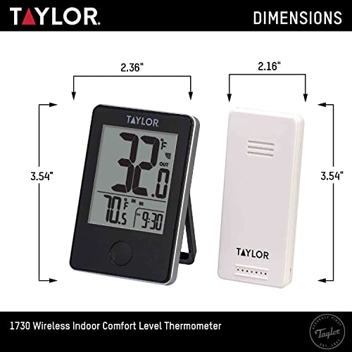 Taylor in/Out Wireless Thermometer with Remote Sensor and Clock - color: Black