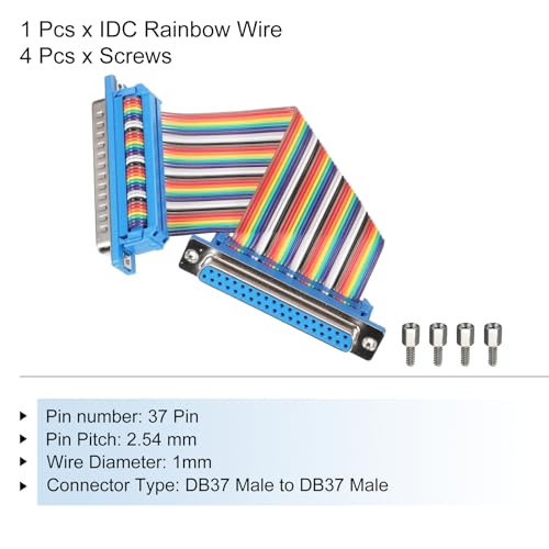 MECCANIXITY IDC Rainbow Wire Flat Ribbon Cable DB37 Male to DB37 Male 3.9 Inch Length 2.54mm Pitch Breadboard Jumper Wires for Electronic Projects - size: 3.9 Inch, style: DB37 Male to DB37 Male