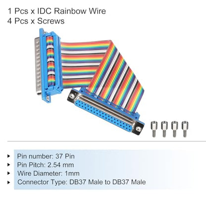 MECCANIXITY IDC Rainbow Wire Flat Ribbon Cable DB37 Male to DB37 Male 3.9 Inch Length 2.54mm Pitch Breadboard Jumper Wires for Electronic Projects - size: 3.9 Inch, style: DB37 Male to DB37 Male
