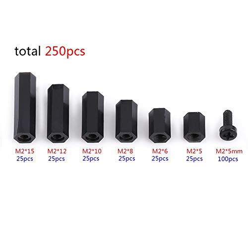 250pcs Standoffs Nylon M2 M3 Male Female Hex Column Standoff Screws Nuts Assortment Kit for Communication Electroplating M2 female standoff D