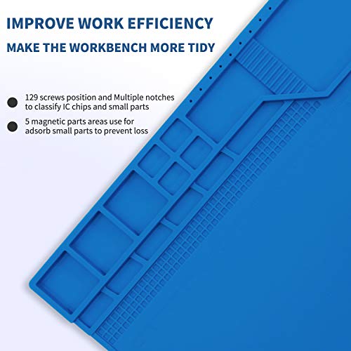 Hengtianmei Heat Insulation Silicone Repair Mat with Scale Ruler and Screw Position for Soldering Iron, Phone and Computer Repair Size: 22 x 14 Inches (H-203) - size: H-203