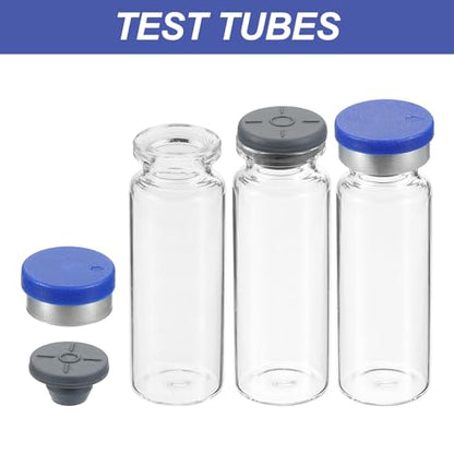 PATIKIL 15ml Sample Vials, 100 Pack Lab Empty Vials with Butyl Rubber Stopper Crimp Top Caps and Labels Borosilicate Glass Vial, Clear - color: Clear, size: 15ml