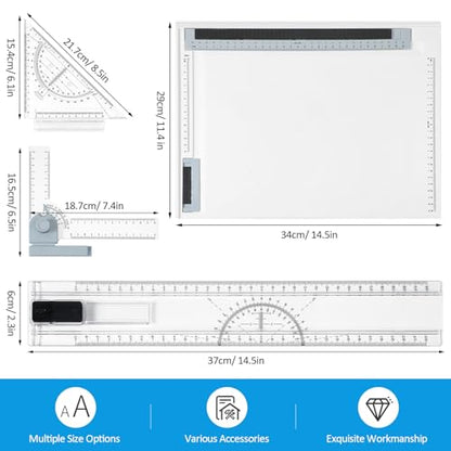 Zonon A4 Portable Drawing Board, Multi-Function Metric Drafting Table Drafting Board with Clear Rule Parallel Motion and Angle Adjustable Measuring System - size: A4