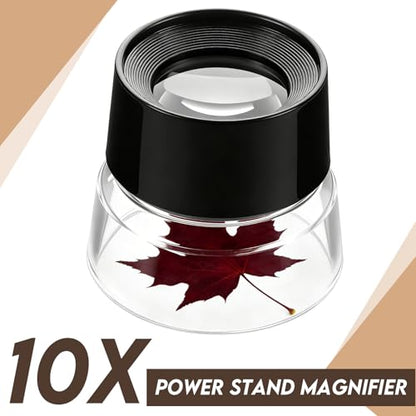 Ceenna 3 Pcs 10x Power Pre Focused Stand Magnifier, Hands Free Black Magnifying Loupes for Viewing Insects, Plants, Coins, Stamps, Maps, Fine Print and Nature Animal Observation
