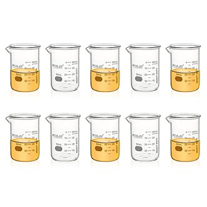 ULAB Heavy Duty Glass Beakers, 10pcs of Vol.50ml(1.7oz), Borosilicate 3.3 Glass, Thick Wall Beakers, with Double Scale, Superior Durability & Chemical Resistance, UBG1069 - style: 10pcs of Vol.50ml