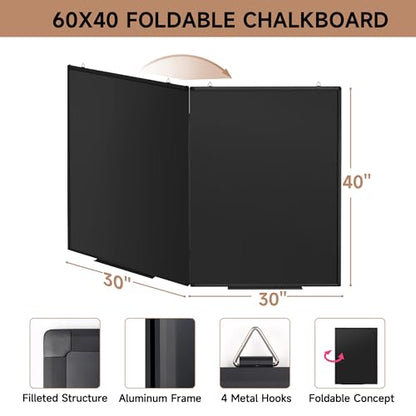 SELEAD Folding Magnetic Chalkboard 60 x 40 Inches - Black Aluminum Frame - size: 60"W x 40"H (single-sided)