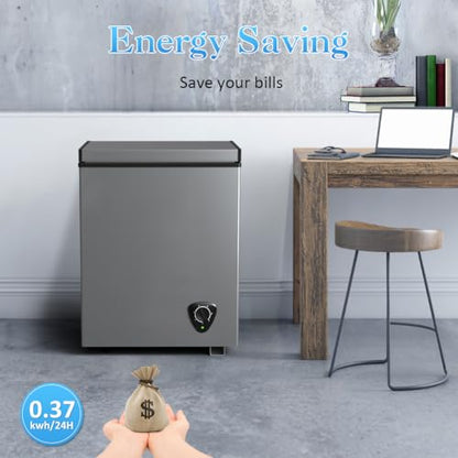 3.5 Cu.Ft Small Chest Freezer - Deep Freezer 7 Adjustable Temperature - color: Grey