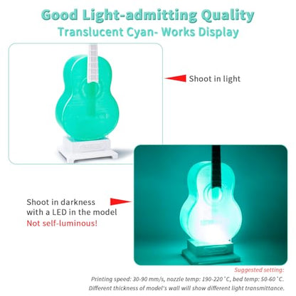 ZIRO 3D Printing Filaments, Translucent Series, 2.2lb 1.75mm Spool, Cyan - color: Translucent-cyan