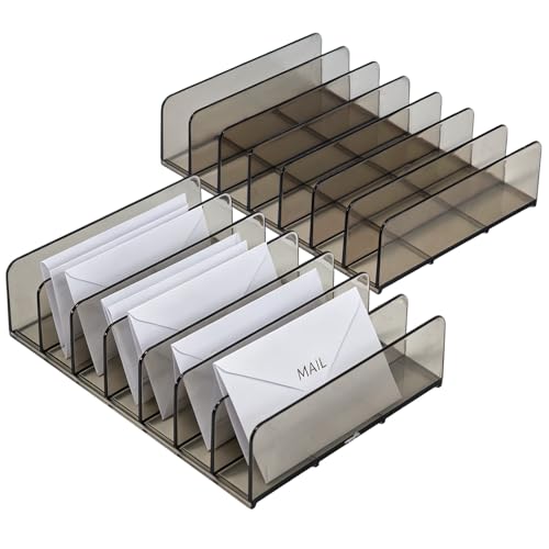 Acrylic Mail Organizer - 2 Pcs CD Holder With 7 Compartments,7x5 x1.57IN - color: Grey