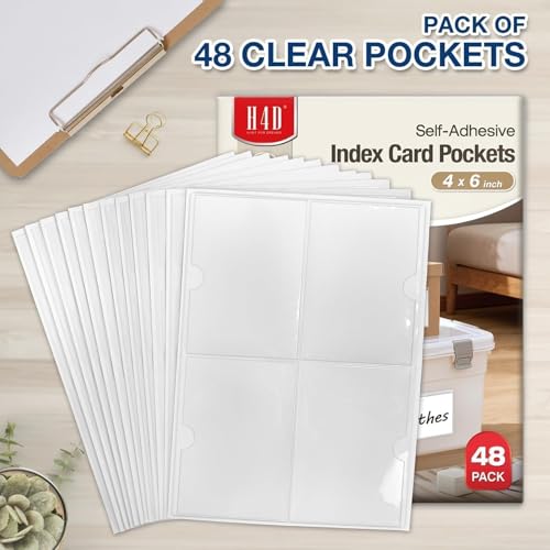 H4D 48 Pack labels for Storage Bins, 4" x 6" Plastic Clear Adhesive Pockets - size: 4" x 6", style: 48 Pack