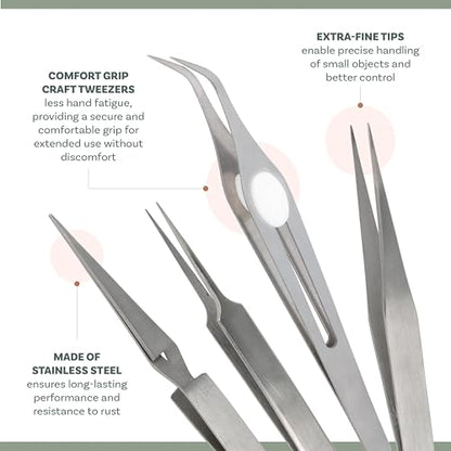 The Beadsmith Crafter’s Tweezers Set – 4-Piece Stainless Steel Set, Includes Knotting, Self-Locking, Fine Tip, and Angled Craft Tweezers