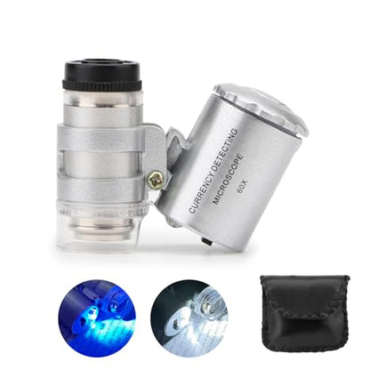 60X Mini Illuminated Microscope Pocket Magnifier Portable Jewelers Loupe - style: Pocket Magnifiers